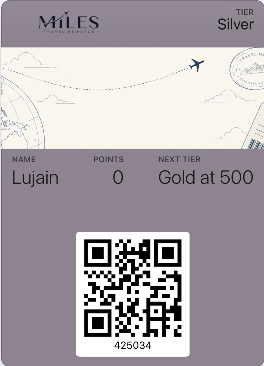 Miles Travel Rewards card in Apple Wallet at Silver tier, 0 points, Gold at 500